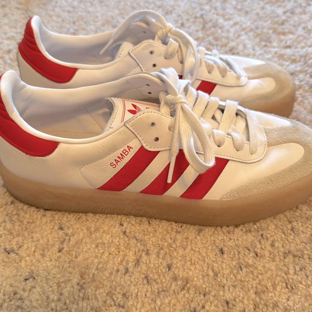 Adidas Samba platform - size 8.5 white with red stripes